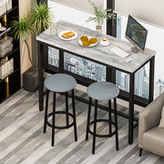 AWQM 39.3" Bar Table Set of 2,Faux Marble Pub Height Table and Chairs Set of 2 with Upholstered Stools,3 Piece Bar Table and Chairs Set Dining Table Set for Living Room,Kitchen,Bar,Grey