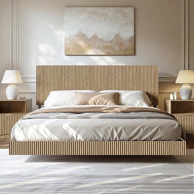 Floating Bed Frame with LED Lights & Charging Station