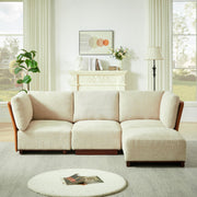 Christopher Knight Home Macy Modern L-Shaped Modular Couch with Ottoman, Modular Sectional Sofa with Wooden Frame for 4, Boucle Fabric Lounge Sofa Couch for Living Room Home Office, Sesame