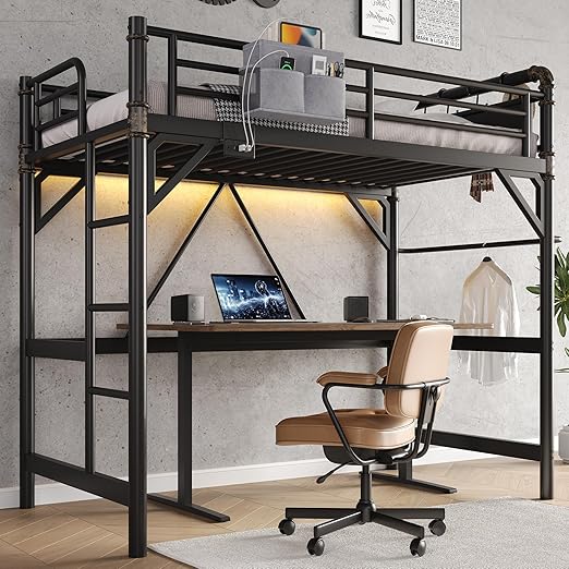 Twin Loft Bed with RGB LED Lights & Charging Station