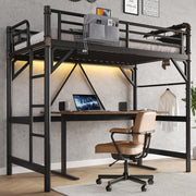 Twin Metal Loft Bed with LED Lights & Charging