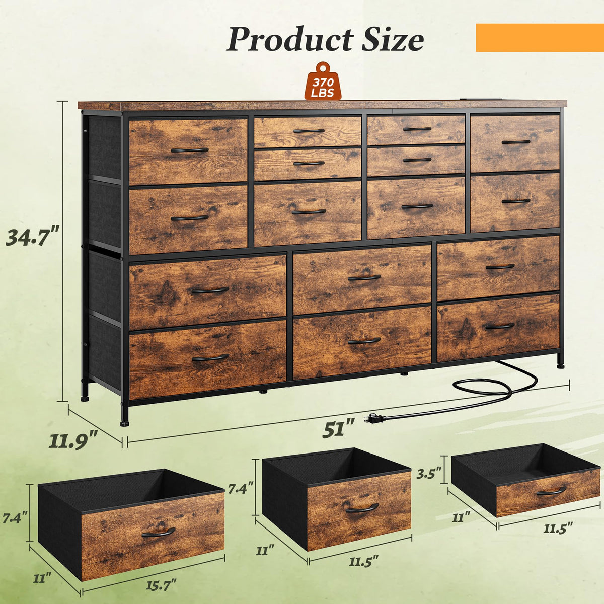 16-Drawer Dresser with Charging Station
