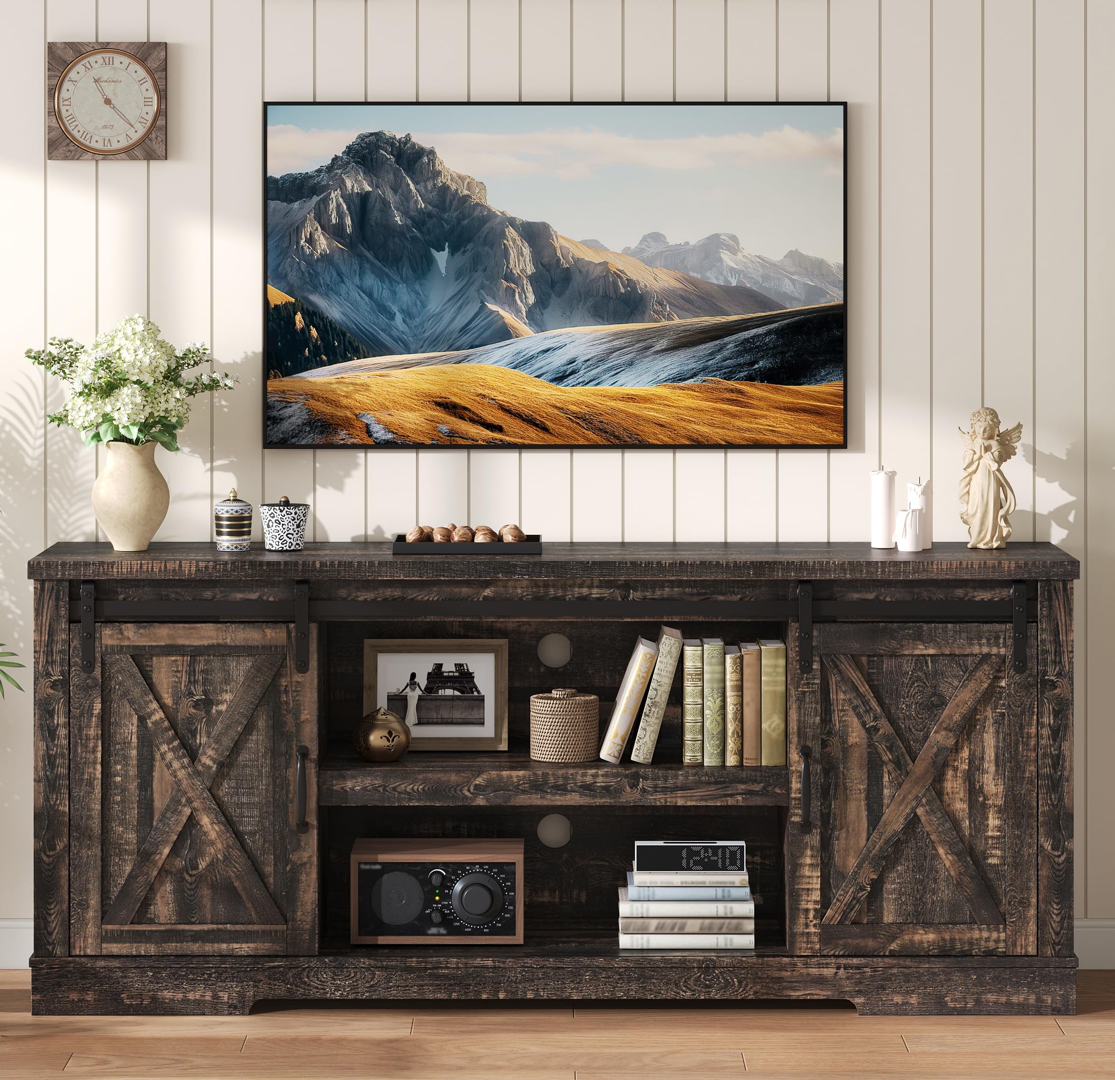 66" Farmhouse TV Stand with Sliding Barn Door