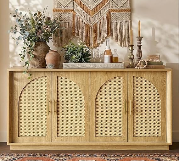 67" Mid-Century Modern Sideboard Cabinet with Arched Doors