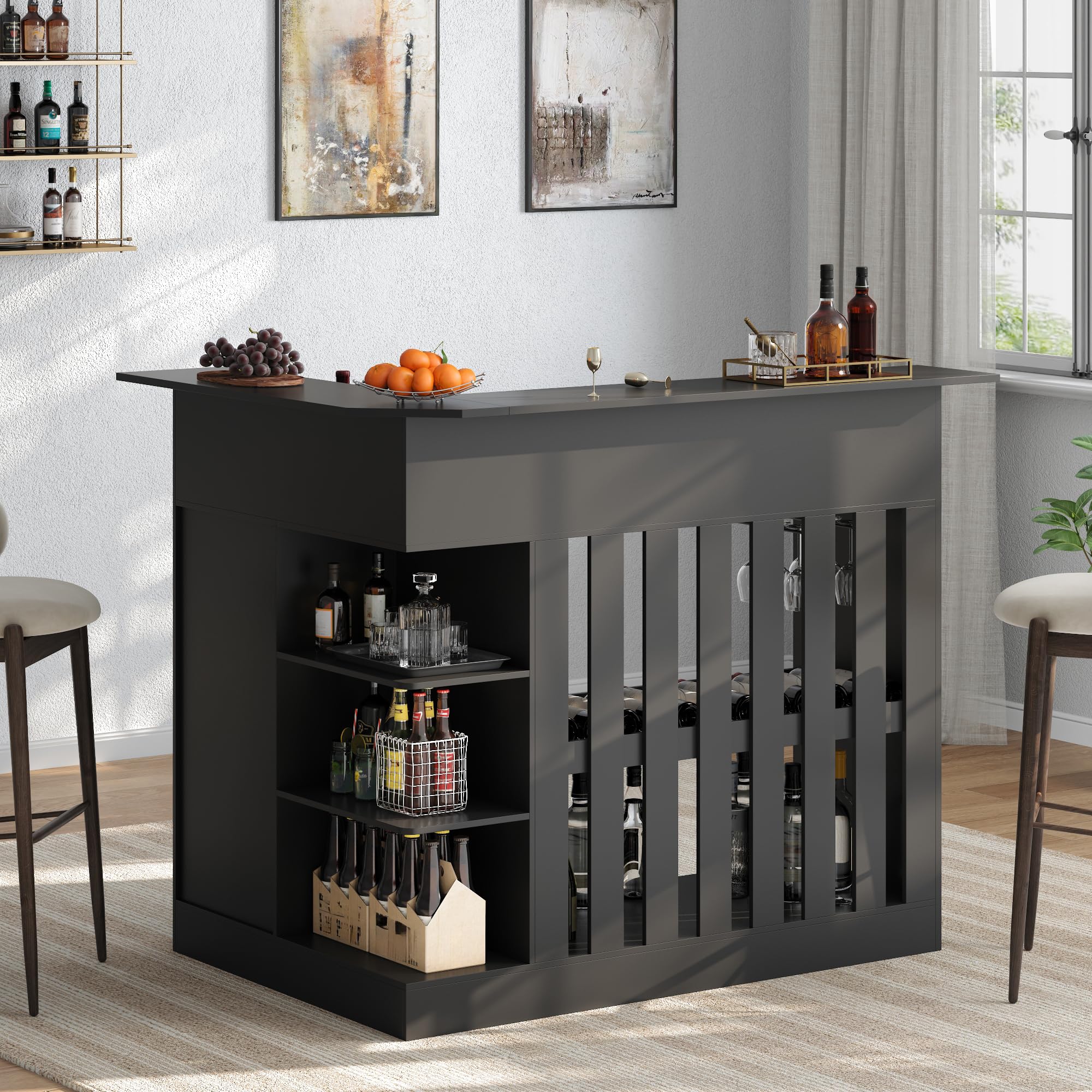 L-Shaped Bar Cabinet with LED Light
