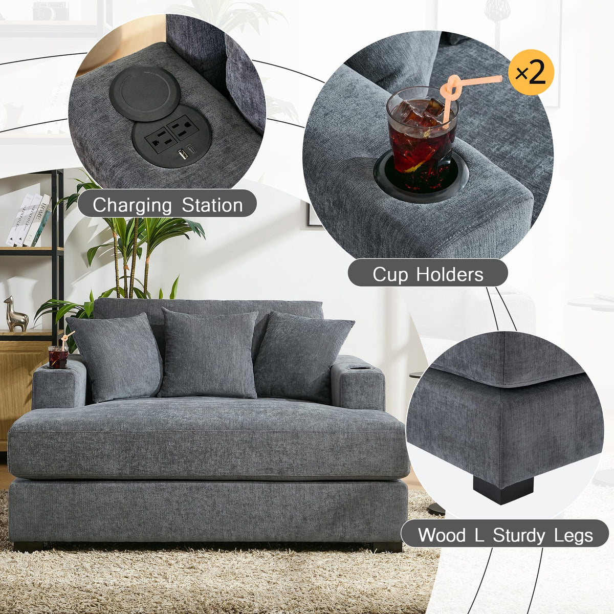 Linen Chaise Lounge with Charging