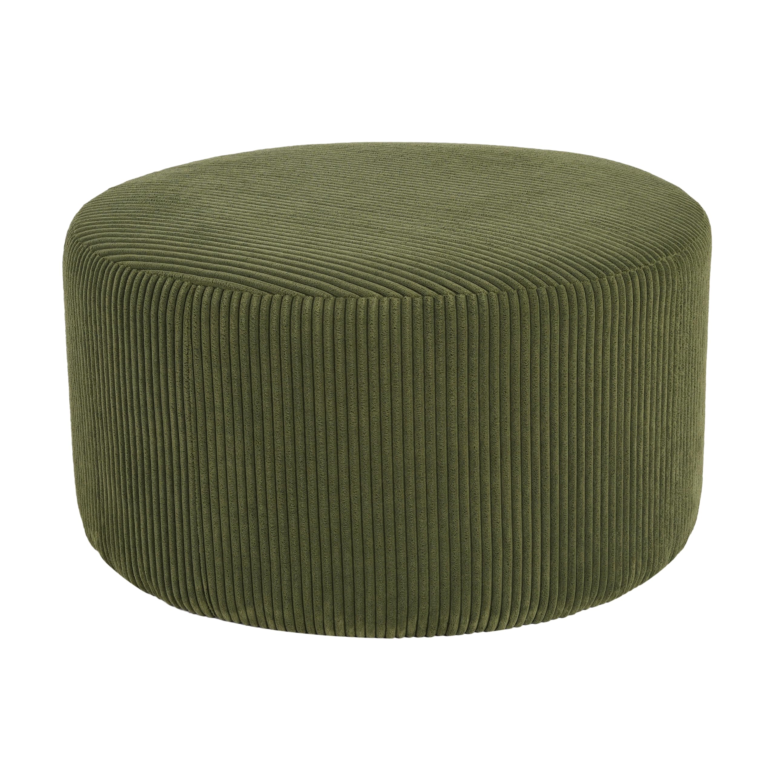Christopher Knight Home GAVI Corduroy Ottoman Foot Stool, 30" Pouf Footstool Ottoman Seat, Upholstered Foot Chair, Round Footrest, Modern Side Table for Living Room Bedroom Home Decor, Olive Green