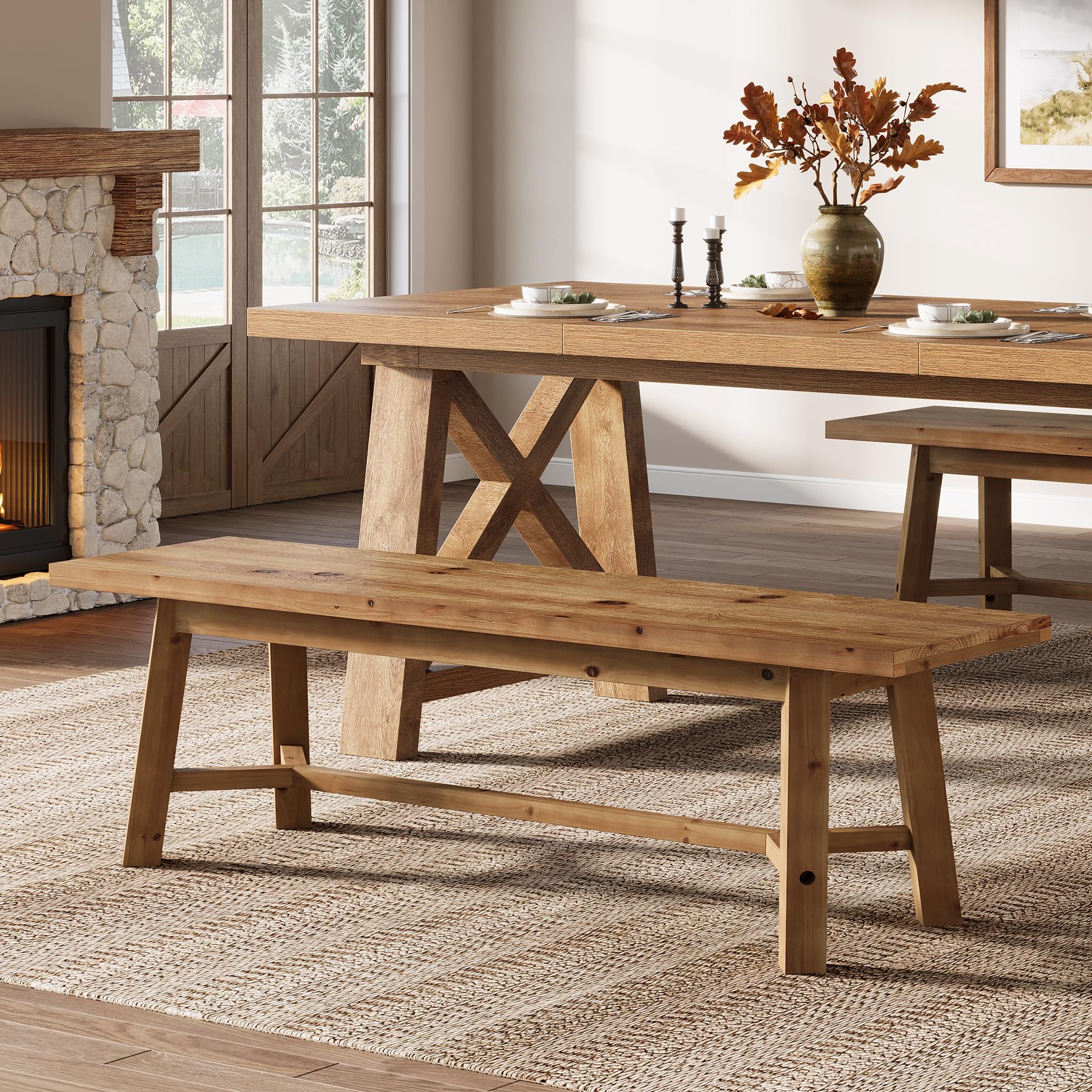 Solid Wood Dining Bench 55"