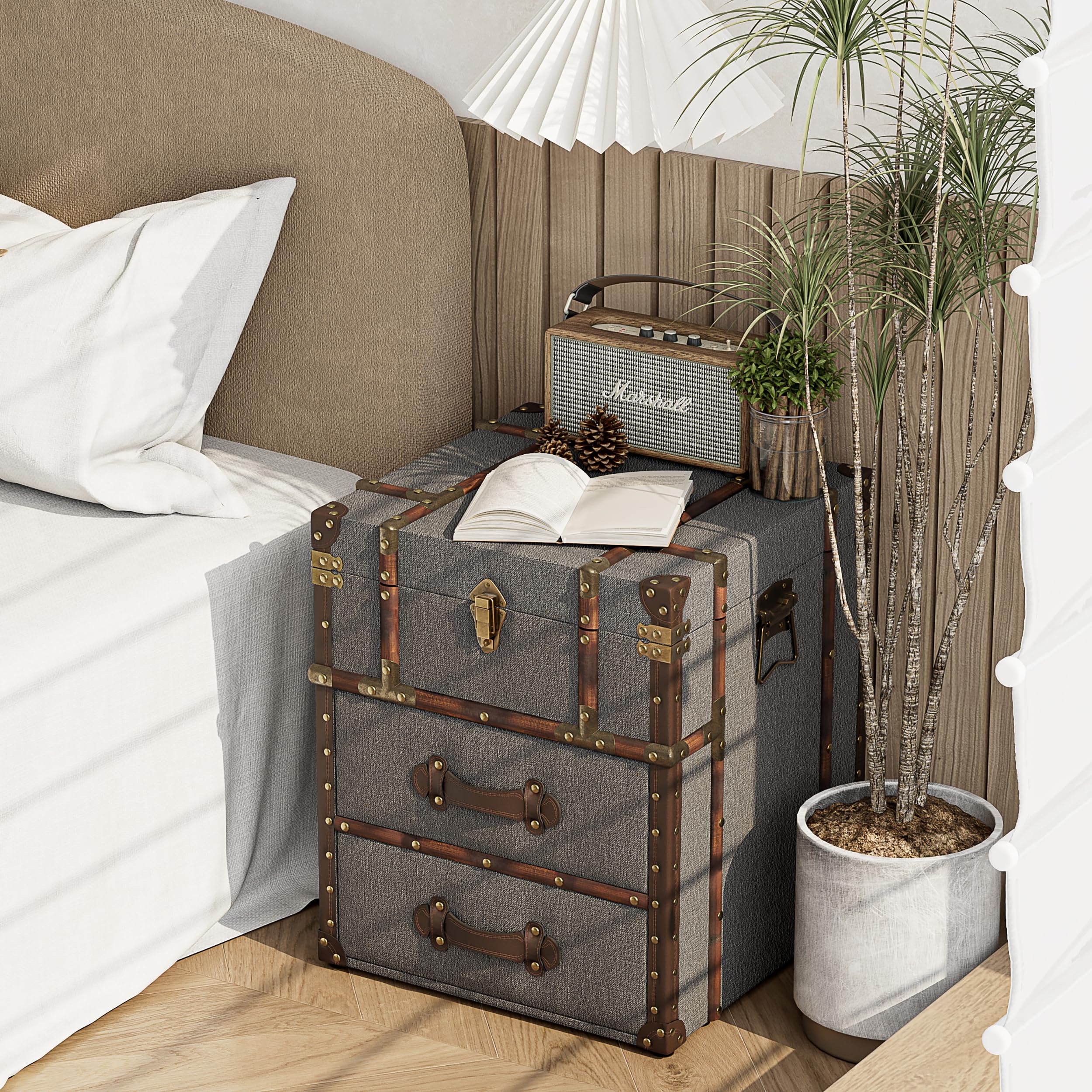 Vintage Linen Storage Ottoman with Drawers