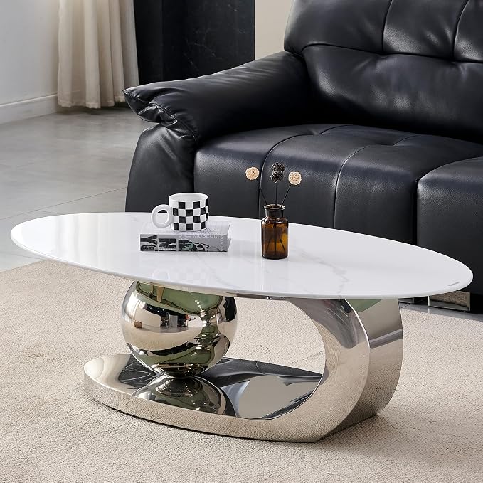 Oval Faux Marble Coffee Table