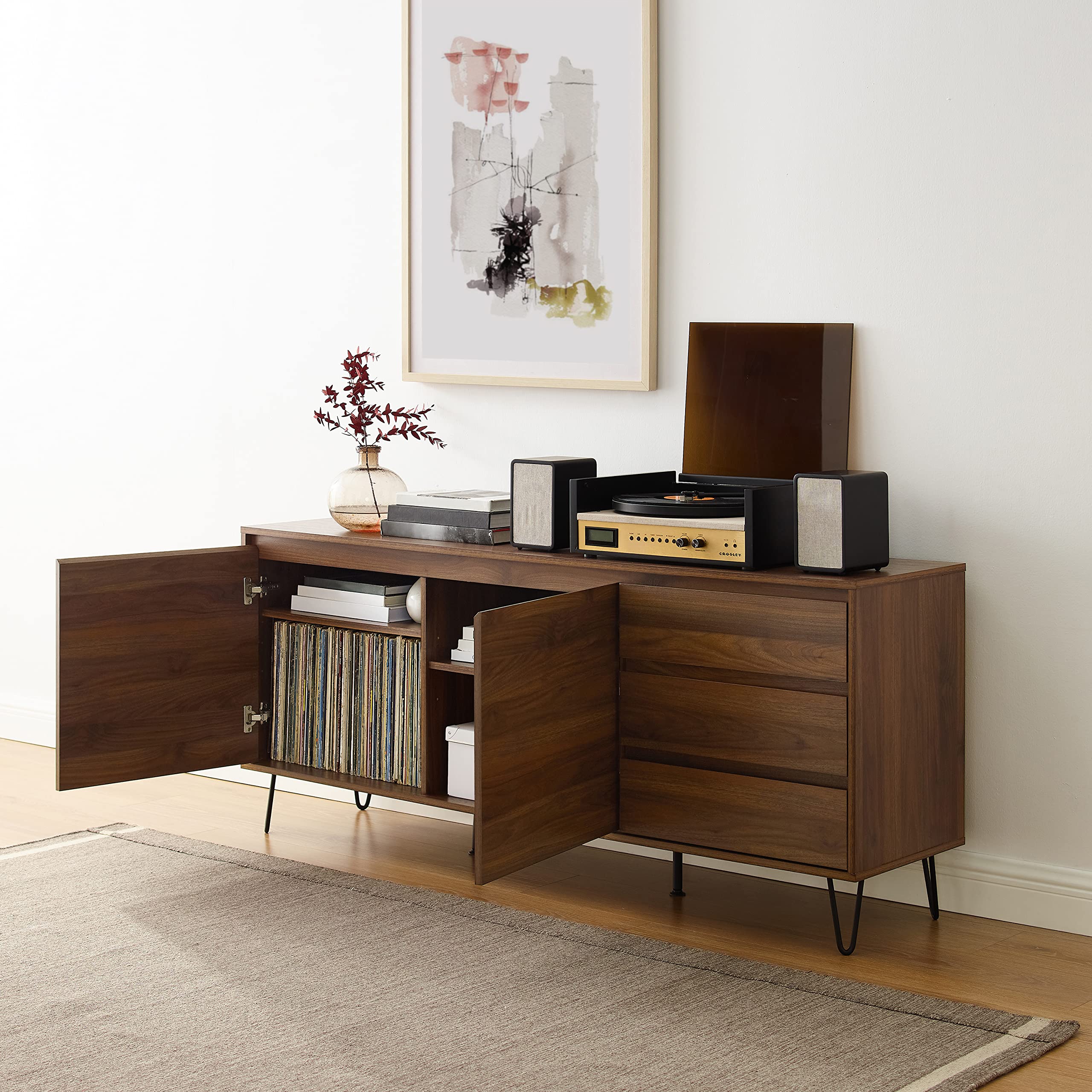 Mid-Century Record Storage Sideboard – Brown Oak