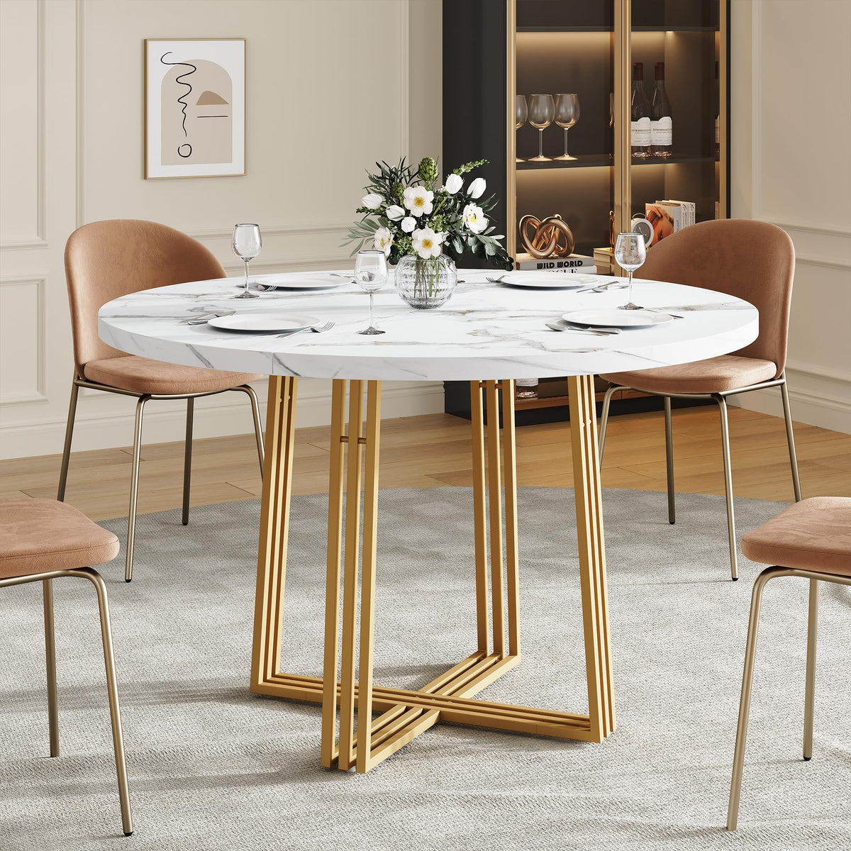 Round Faux Marble Dining Table