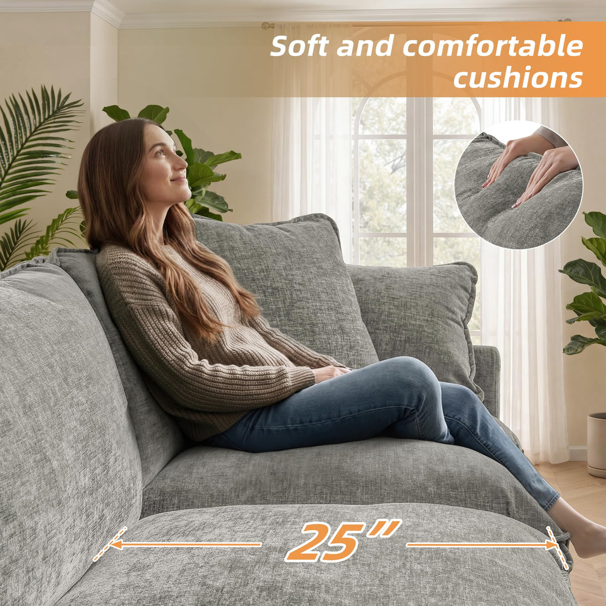 WorthFurni Modular Sectional Sofa with Storage Ottomans,103" U-Shaped Cloud Couch,Comfy Modern Couches with Pillows & Upholstered Deep Seat Cushion for Apartment Living Room Bedroom（Gray）