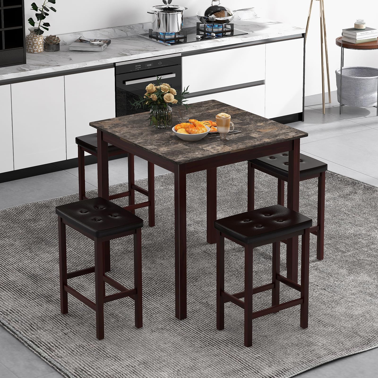Counter Height Dining Table Set with 4 Bar Stools
