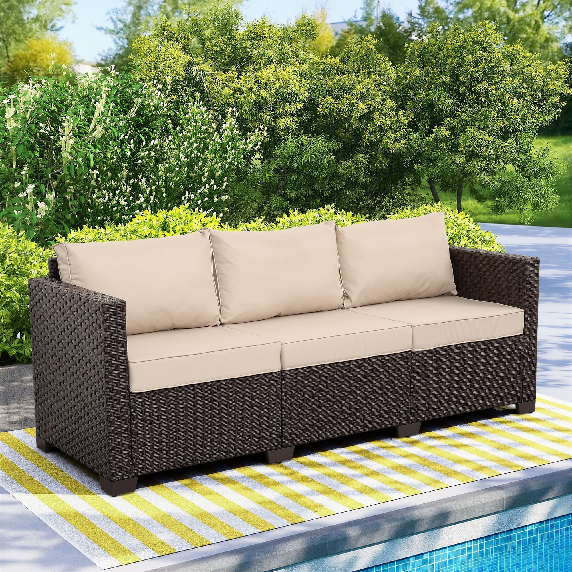 3-Seat Outdoor Wicker Sofa with Cushions