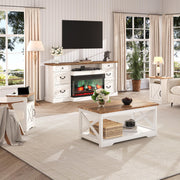 3-Piece Farmhouse Coffee & End Table Set with Charging Station