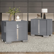 High Gloss Nightstand with 2 Drawers
