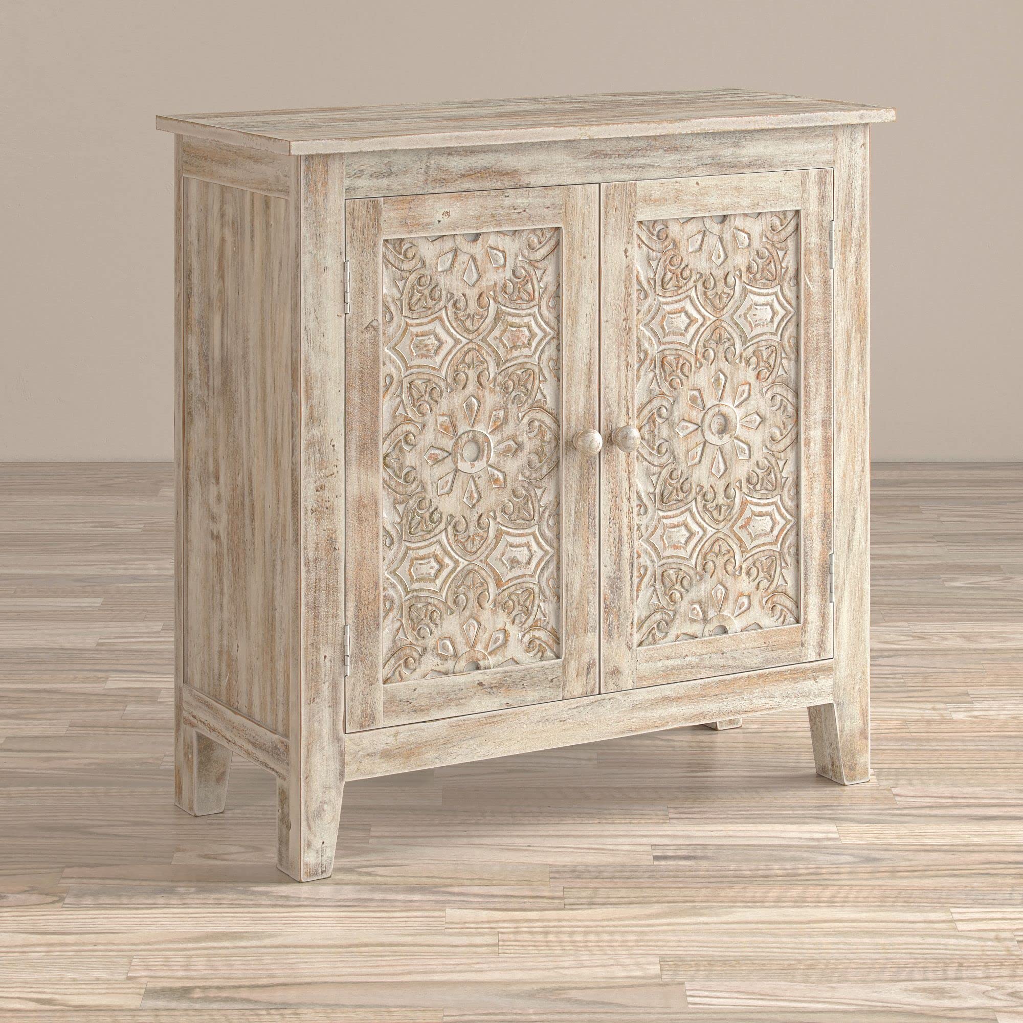 Jofran Global Archive Hand Carved Accent Chest Cabinet, 32', Weathered White