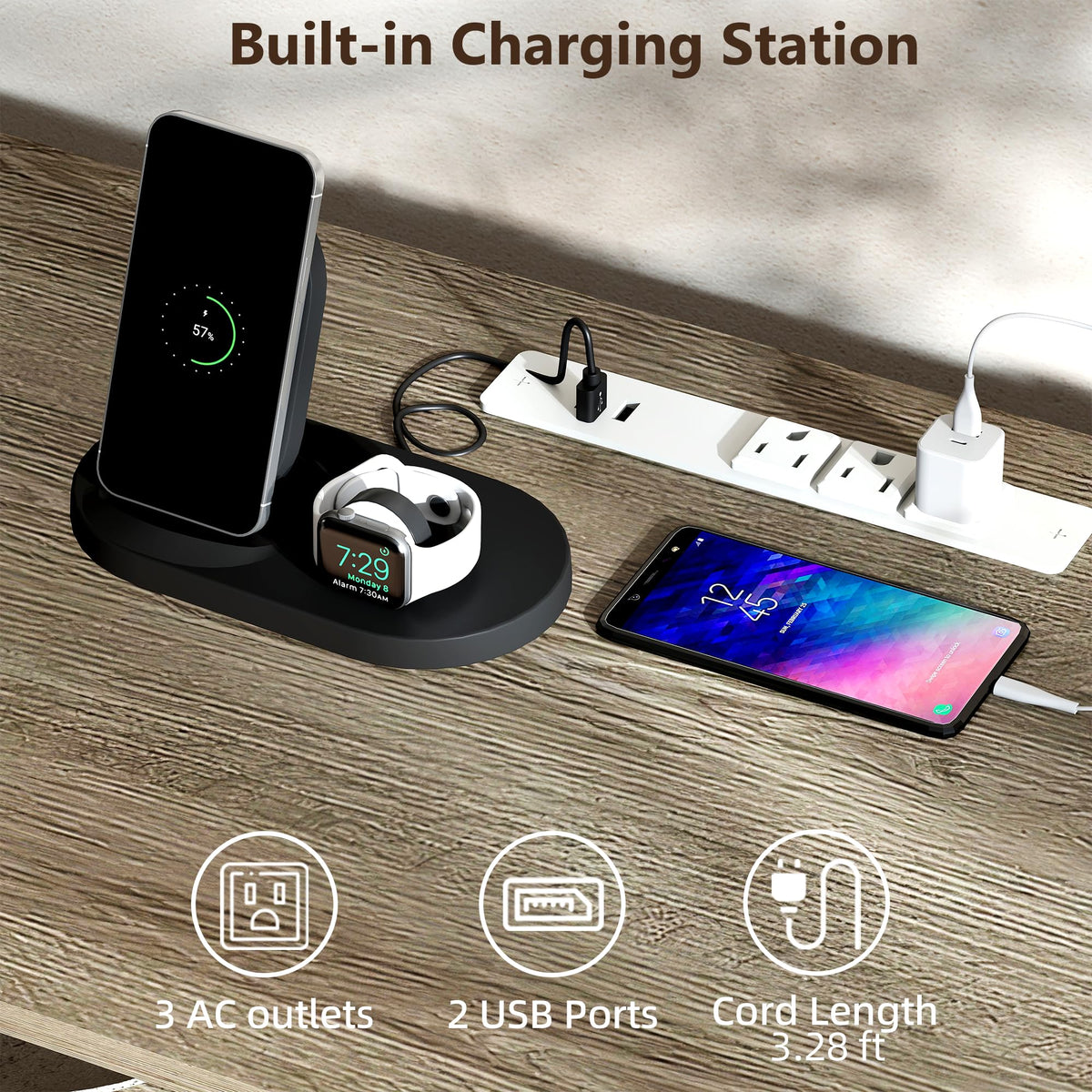 Fluted TV Stand with Charging Station