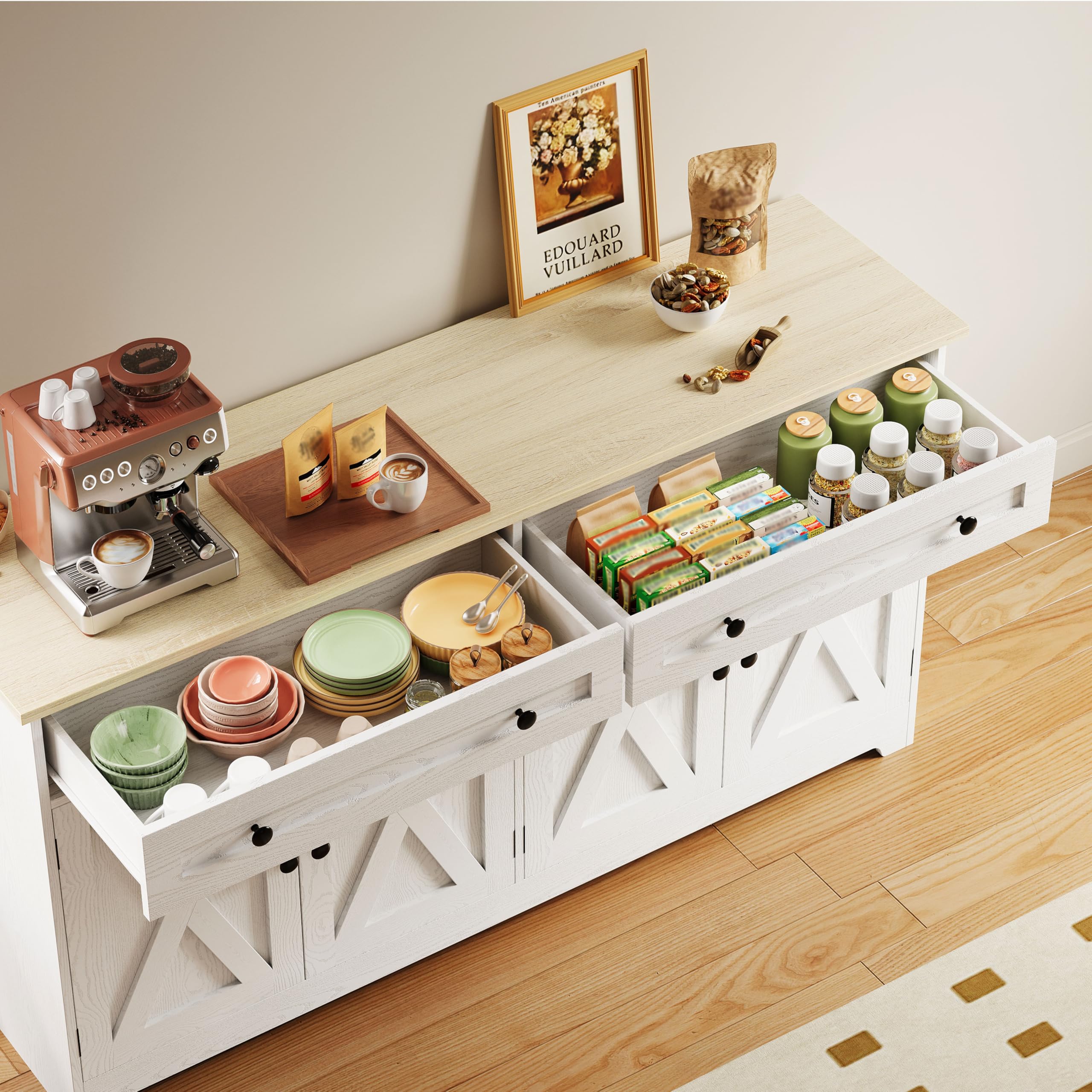 Farmhouse Buffet Cabinet with Drawers & Doors