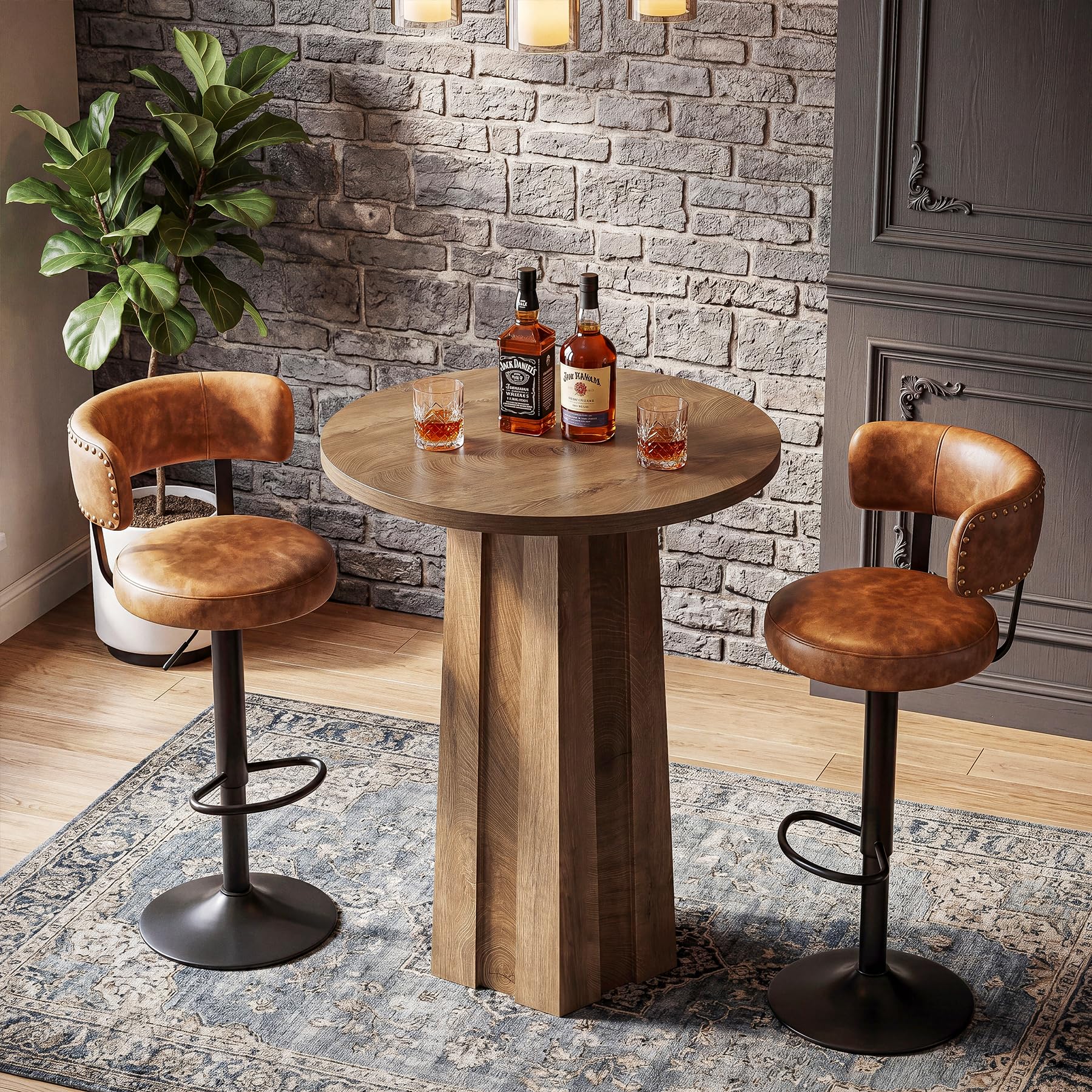 Tribesigns Round Bar Table, 31.5-Inch Counter Height Pub Table with Fluted Base, Brown Bistro Table for Kitchen, Dining Room, Small Spaces