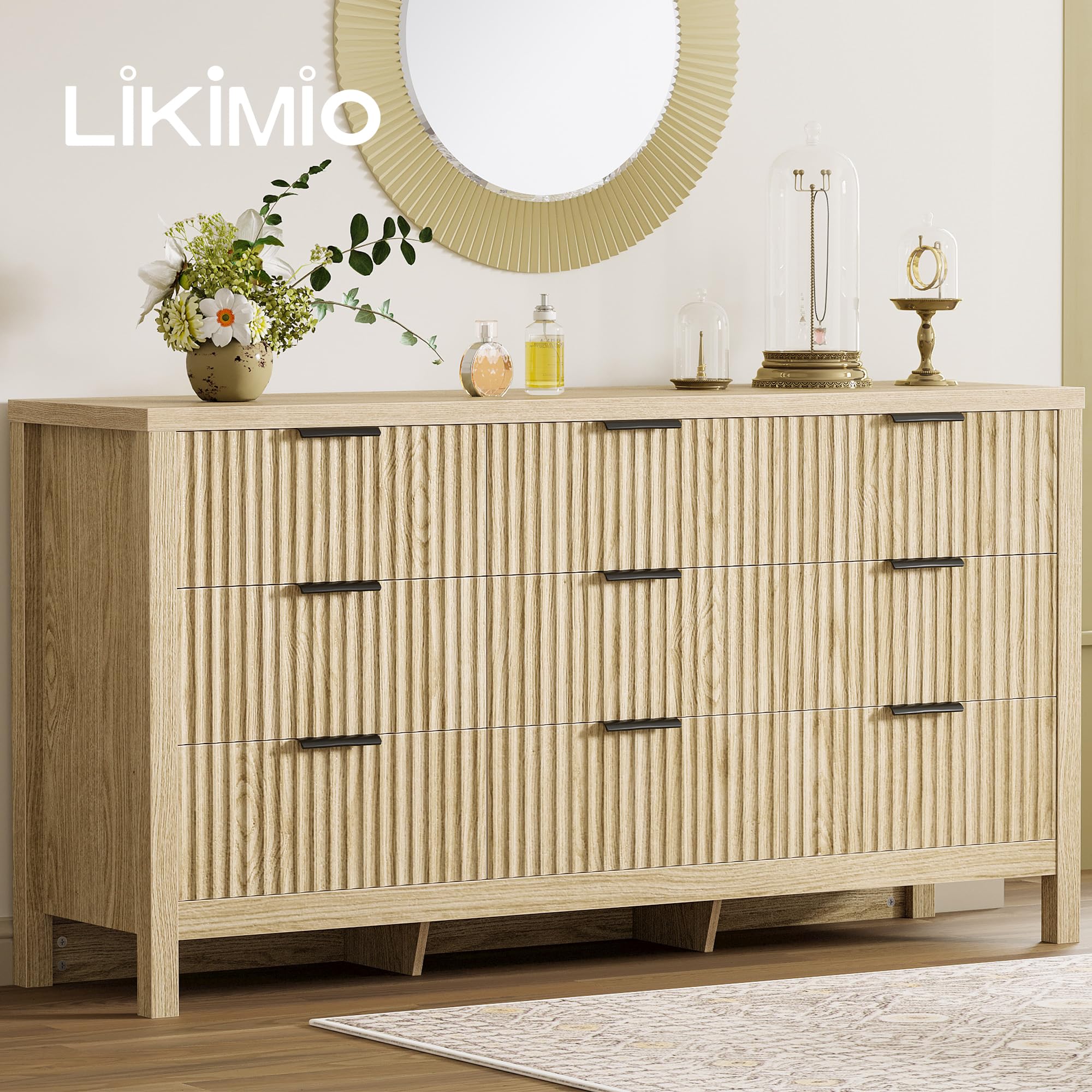9-Drawer Fluted Dresser with Metal Handles – Natural Oak