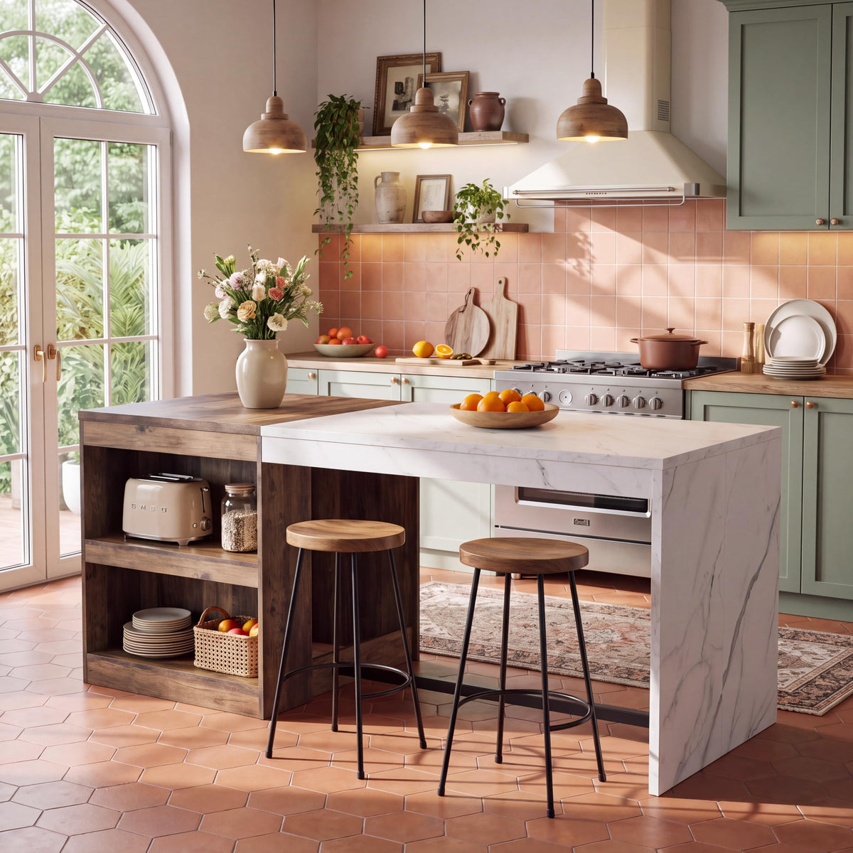 Tribesigns 71" Kitchen Island with Storage Shelves, Farmhouse Island Table