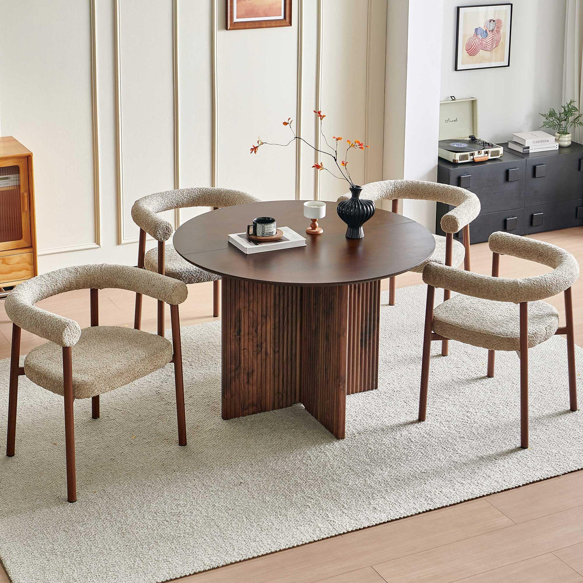 Compact 43-Inch Round Dining Table Set for 4, Walnut Brown & Brown