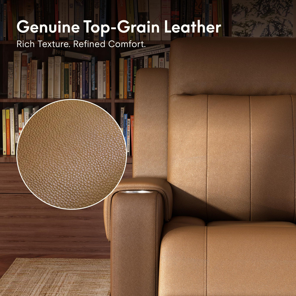 FLEXISPOT Truffle Top Grain Leather Power Wall Hugger Recliner, Light Brown