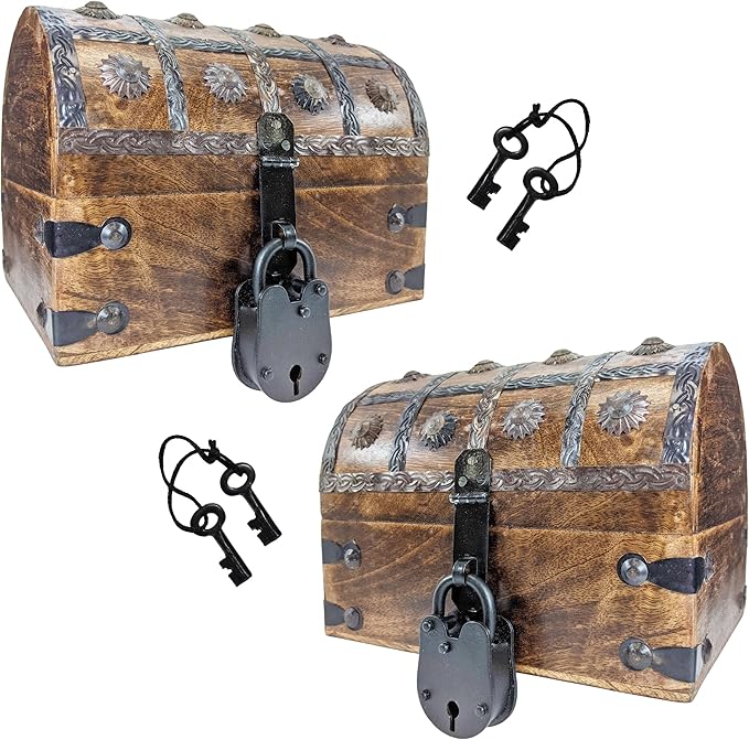 Wooden Pirate Treasure Chest with Lock & Keys