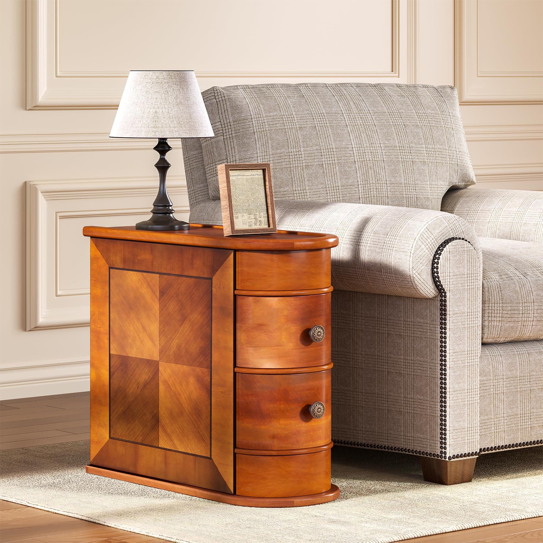 Wood End Table with 2 Drawers