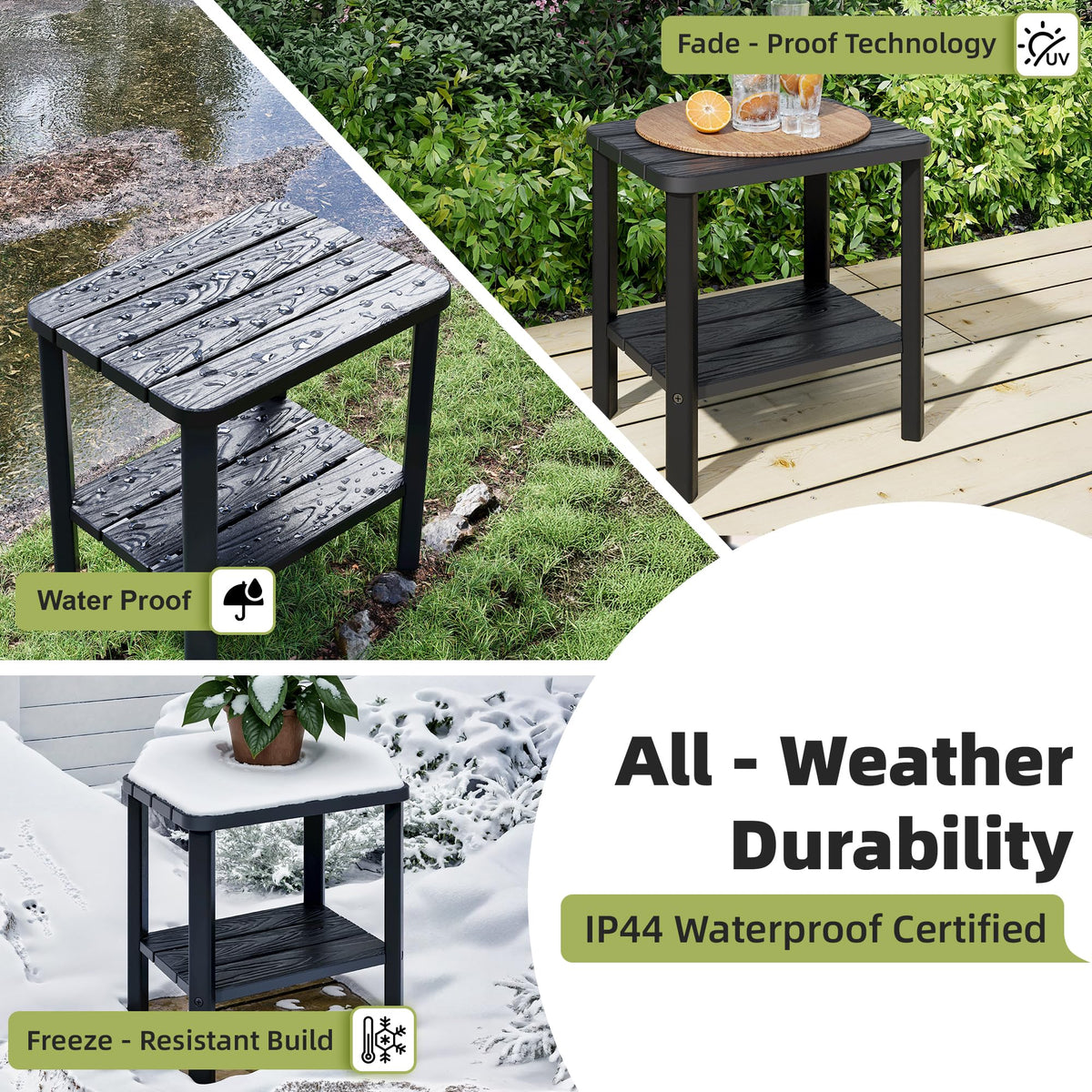 NUNU LAB Outdoor Chaise Lounge Chairs Set, Black and 1 Table, 2pcs