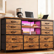 12-Drawer Dresser & TV Stand with LED Lights & Charging Station