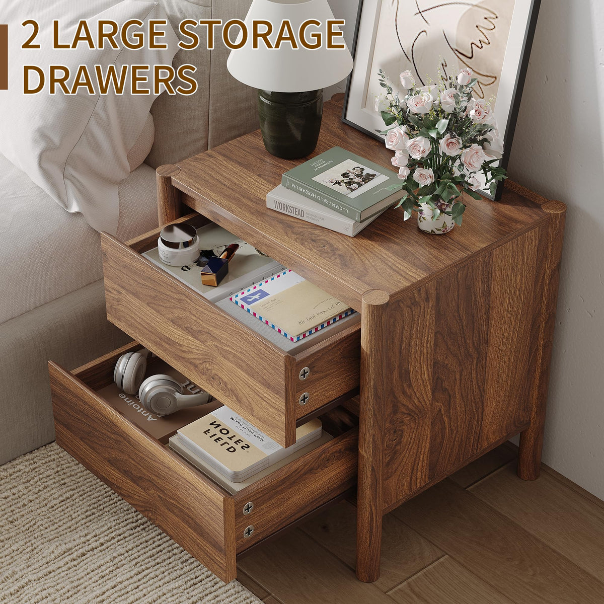Walnut Nightstands Set of 2