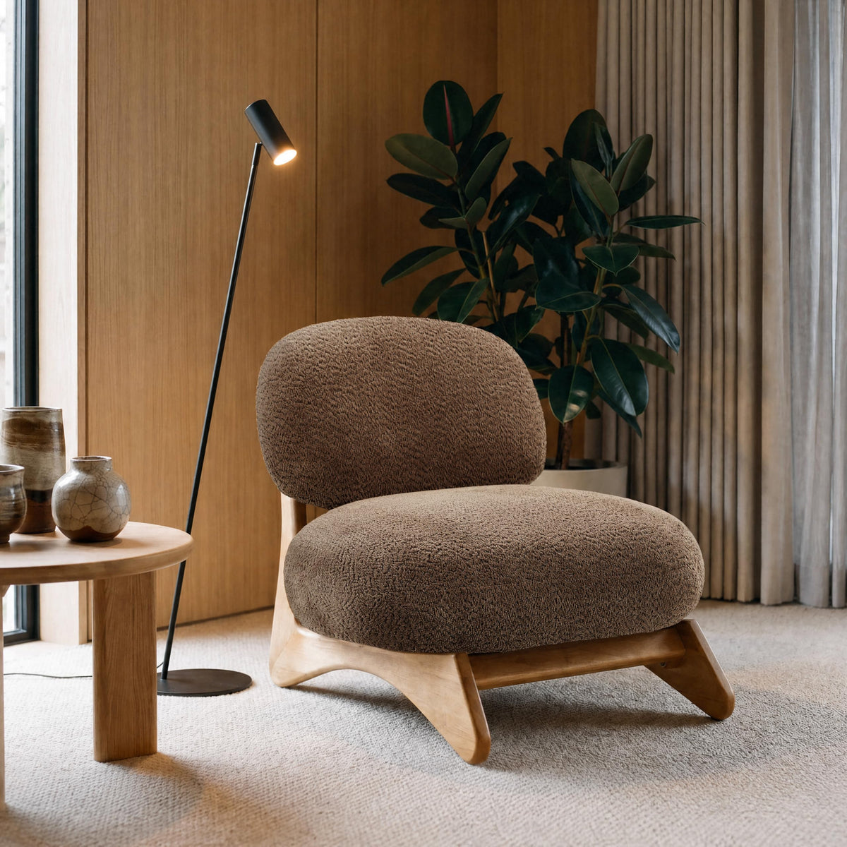 Brown Boucle Armless Accent Chair