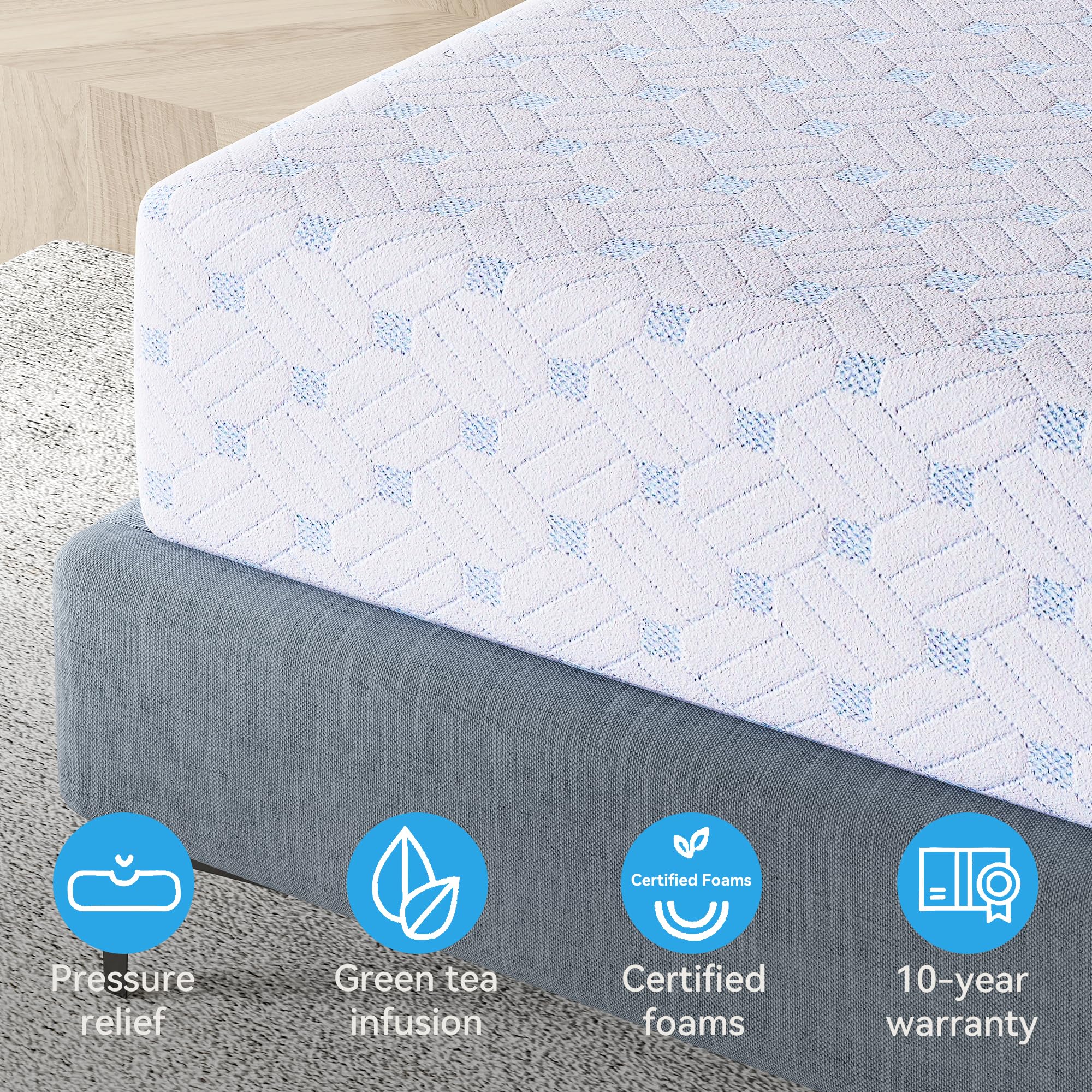 Queen Size Adjustable Bed Frame with Memory Foam Mattress