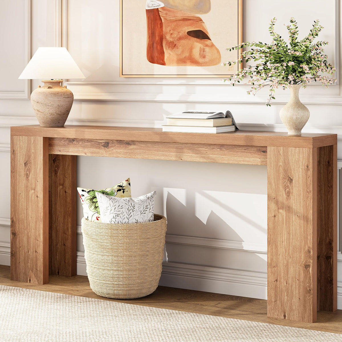 Karlott 70.9" Extra Long Console Table, Farmhouse Entryway Table, Brown