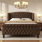 Sleigh Queen Bed Frame with Wingback Headboard