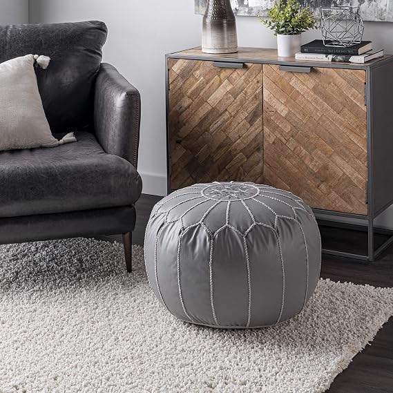 Moroccan Faux Leather Ottoman Pouf