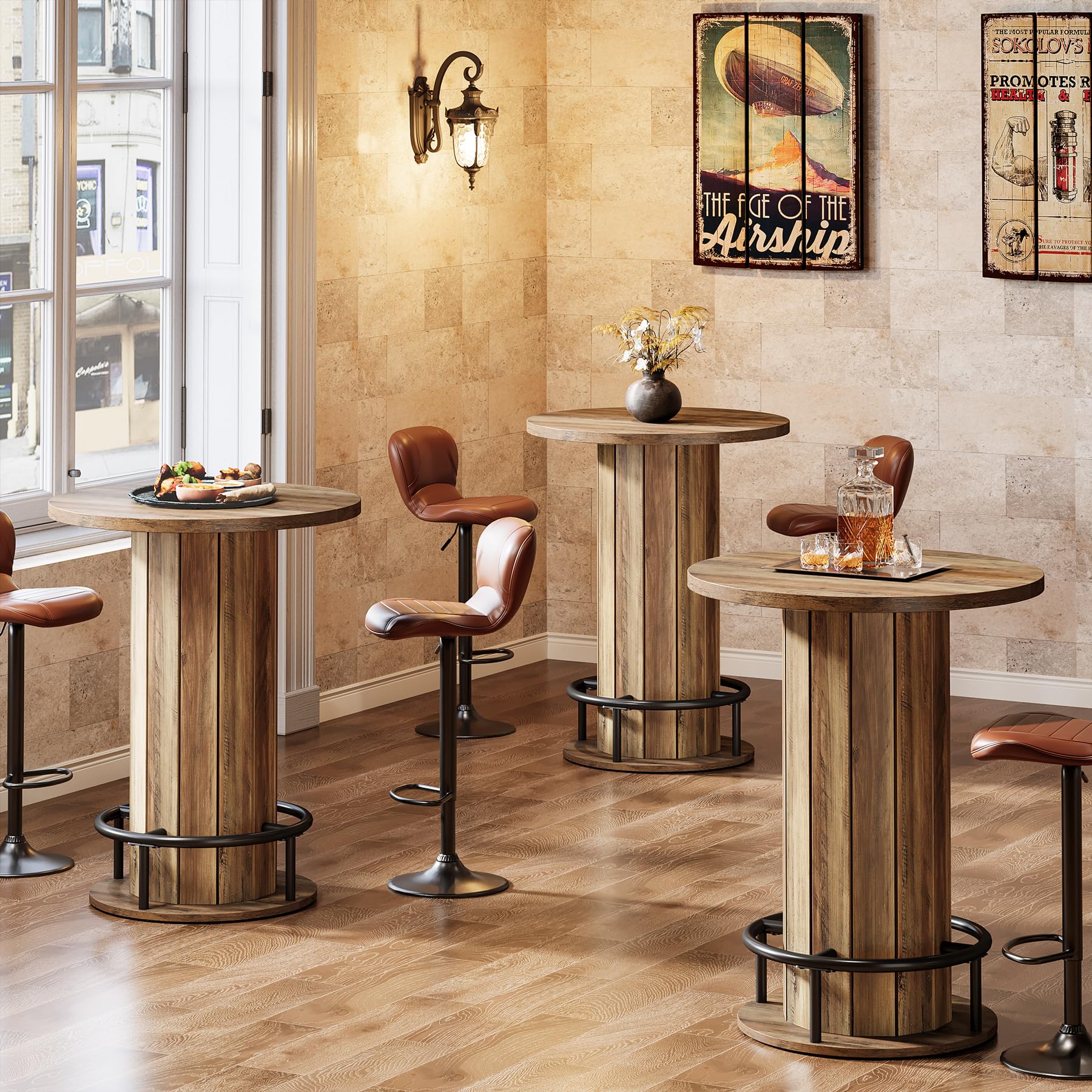 Round Farmhouse Bar Table with Footrest