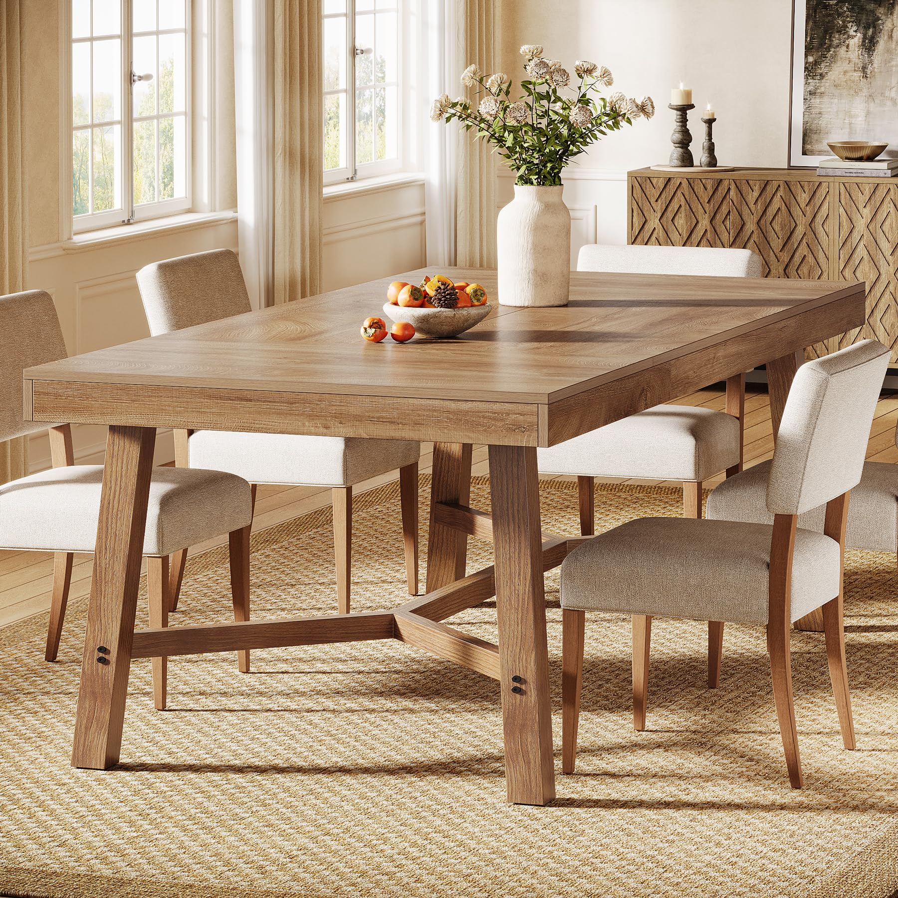 Tribesigns 70.9-Inch Dining Table for 6-8, Large Farmhouse Kitchen Table with Reinforced Metal Legs for Kitchen & Dining & Living Room, Natural