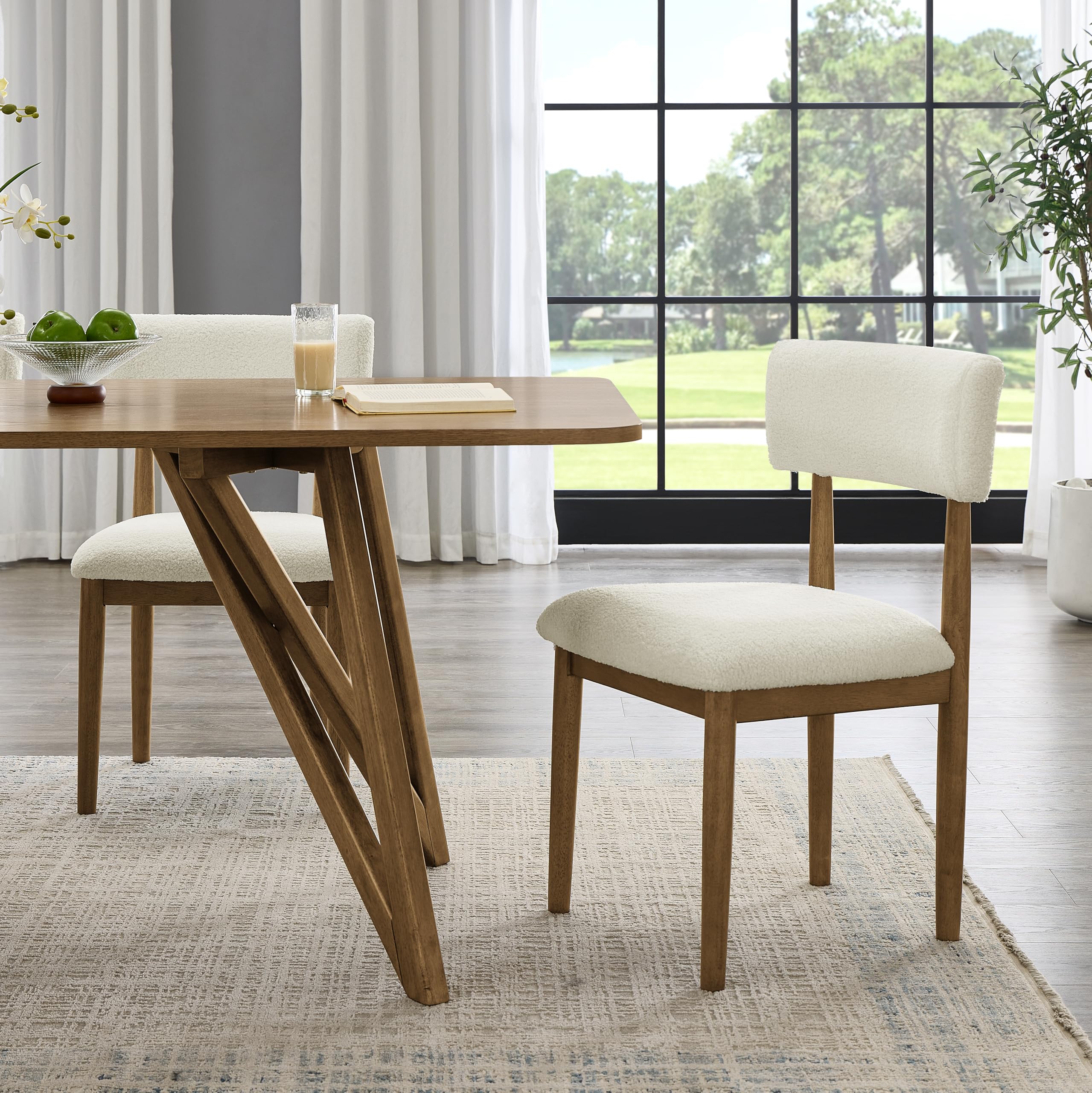Boucle Upholstered Dining Chairs, Set of 2