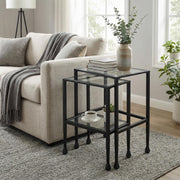 Square Nesting End Tables Set of 2 – Matte Black Steel & Glass