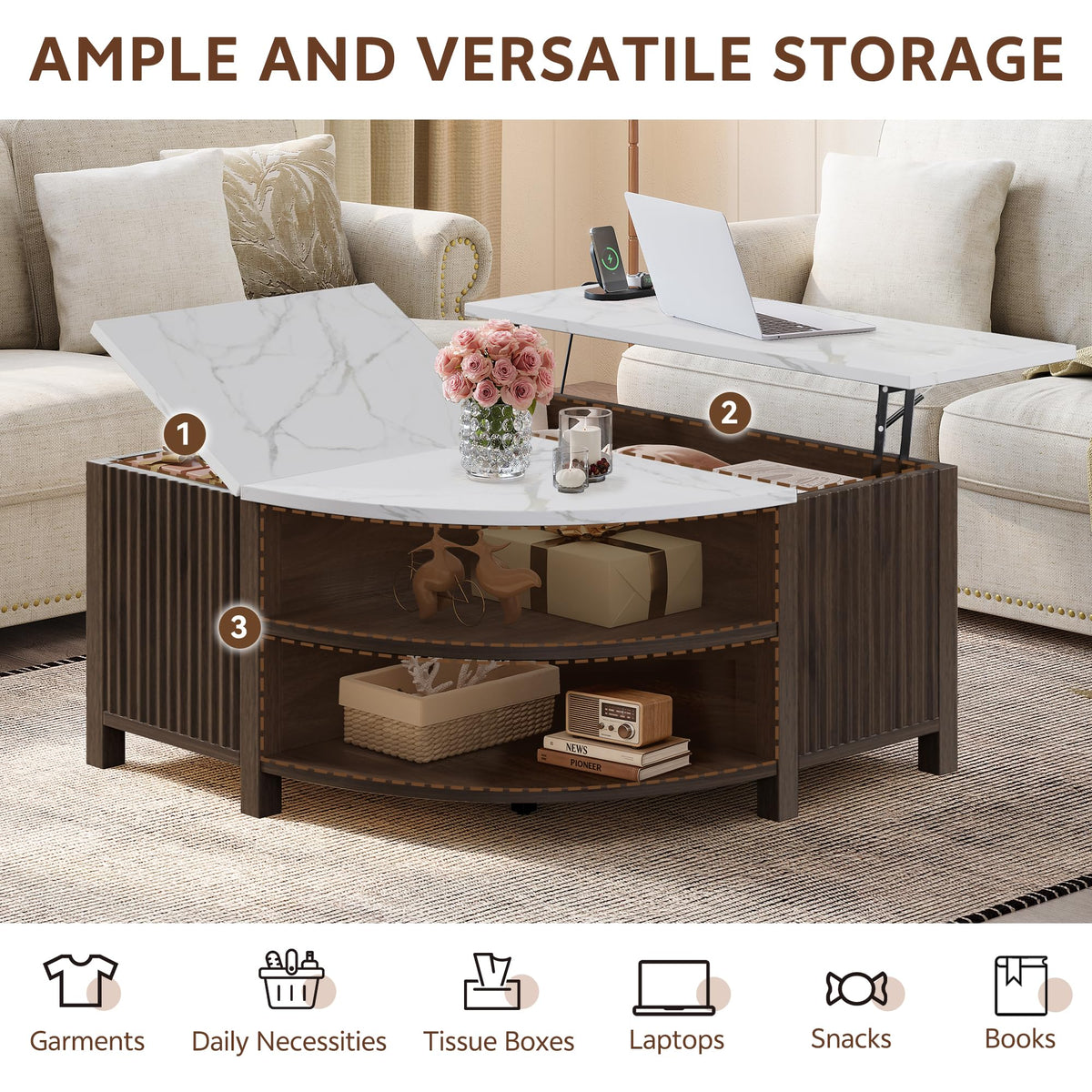 Fluted Lift-Top Coffee Table