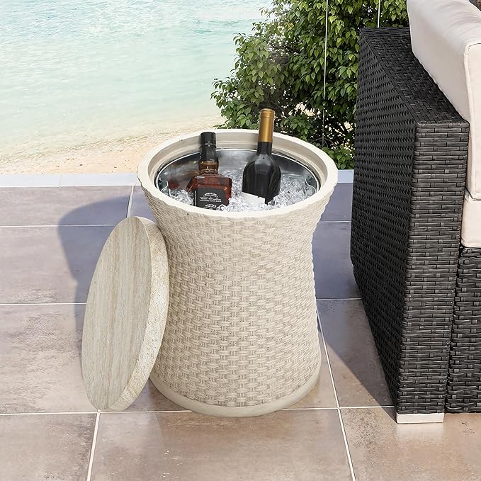 Round Outdoor Side Table with Storage