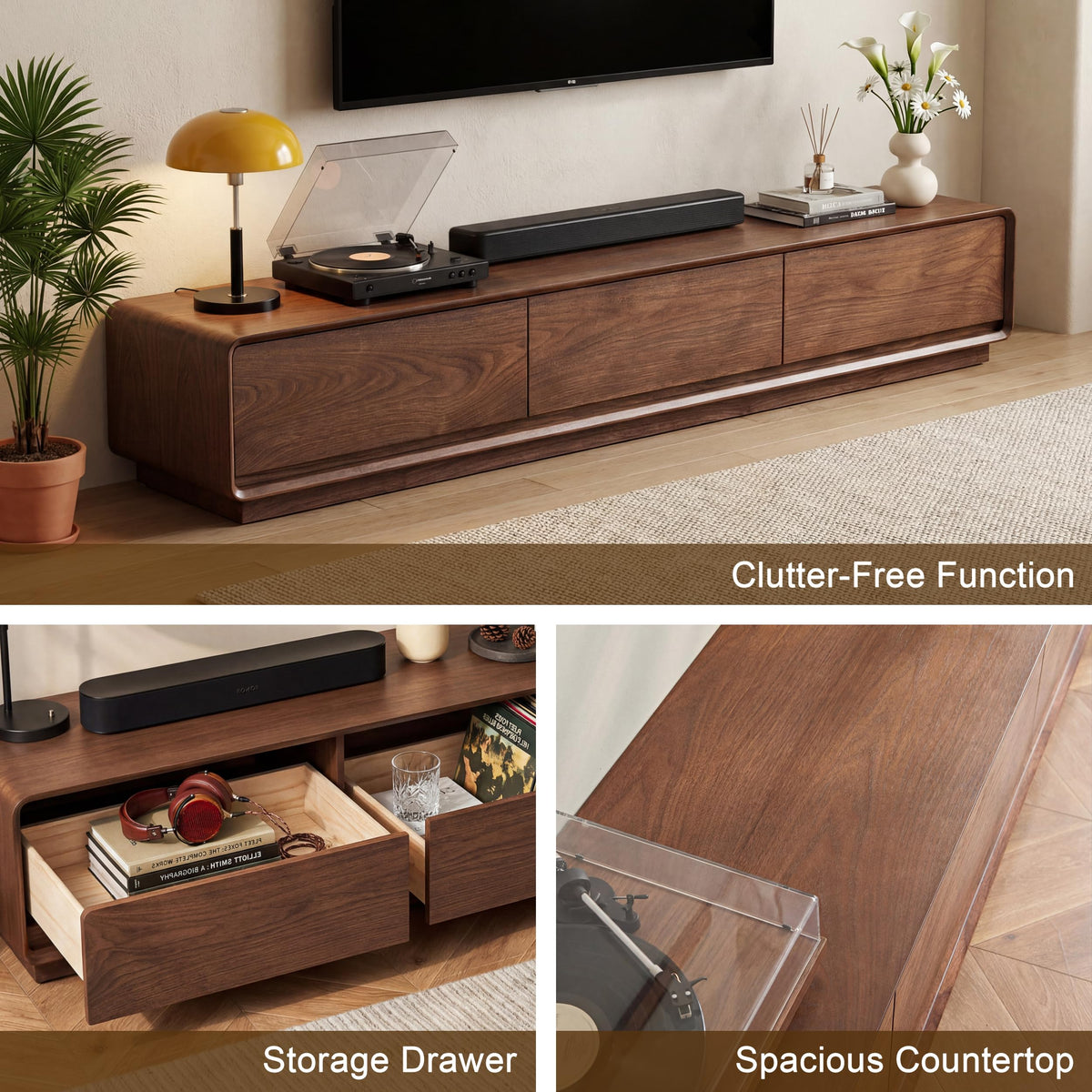 YLLGLTH Mid Century Modern TV Stand for TVs up to 85 Inch Solid Wood TV Media Console with 3 Drawers Storage Entertainment Center for Living Room, 78.74" W Walnut, Fully Assembled