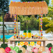 Auihiay Tiki Bar Hut, Tiki Bar Kit Includes Reusable Tiki Bar, Luau Party Flower Garland and Table Skirt for Summer Party, Luau Party Decorations