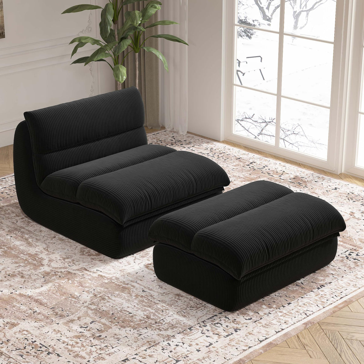 YVDNHP Bean Bag Chair with Ottoman, Reading Chair for Adults Black