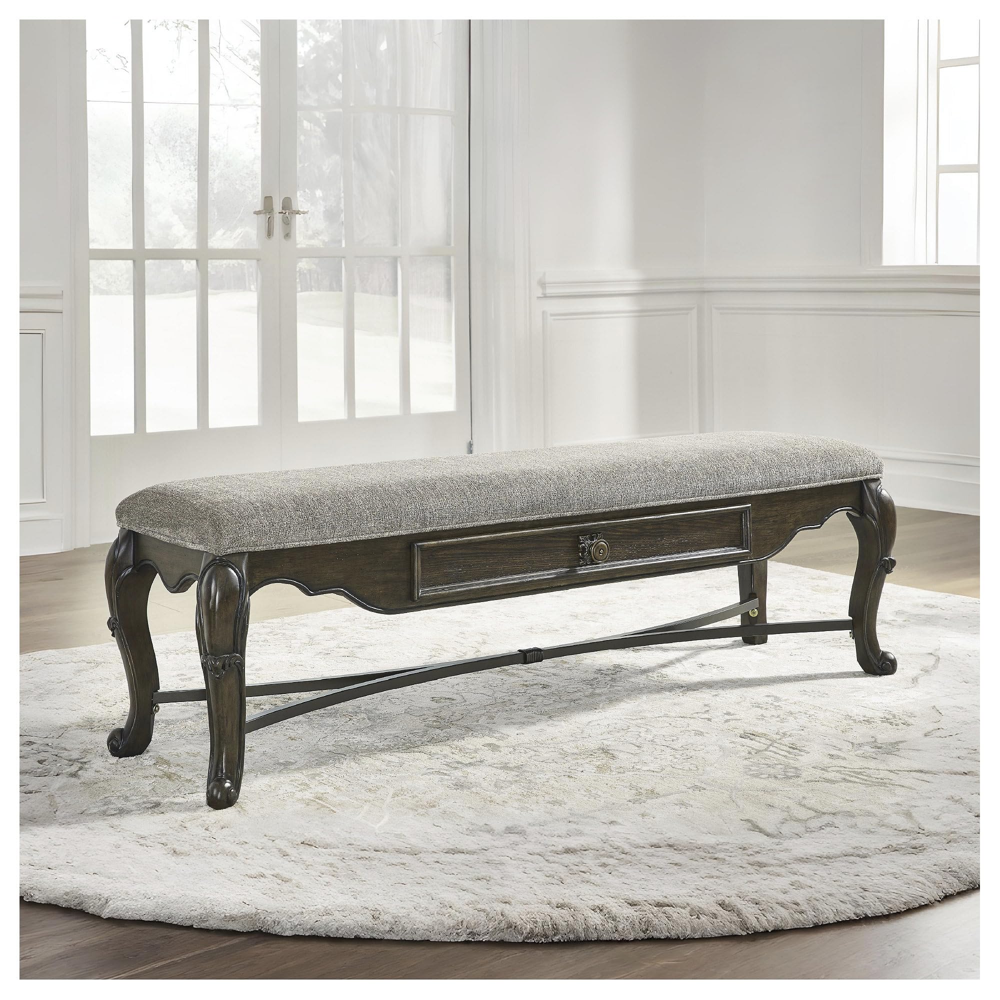 Upholstered Dining Bench with Storage Drawer
