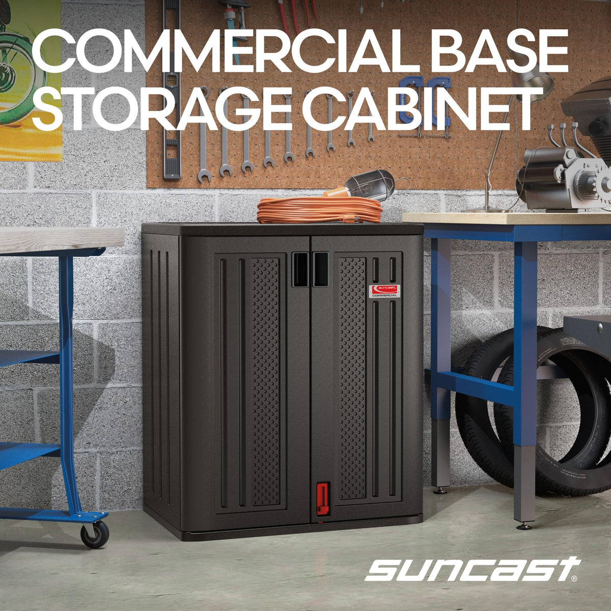 Suncast 30" Base Cabinet, Heavy-Duty Garage Storage Cabinet, Dark Gray